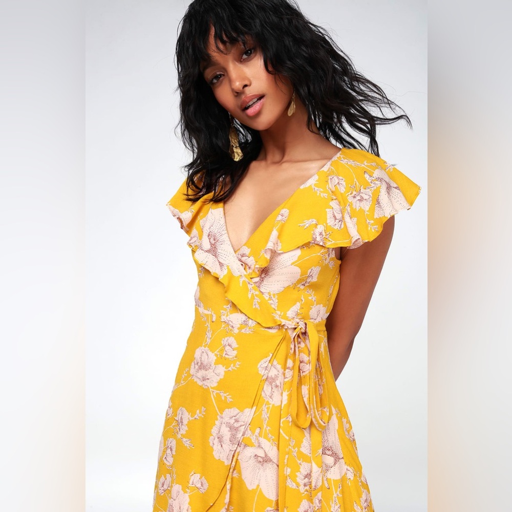 Free People French Quarter Yellow Floral Print Wrap Dress